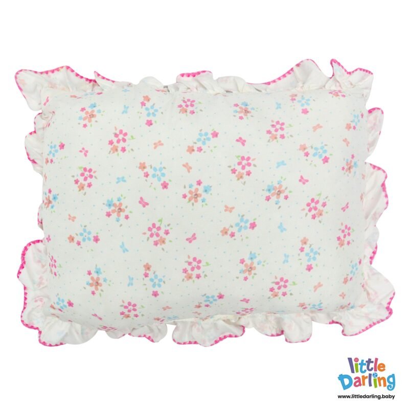 Head Pillow Set Pk Of 3 White Color Flower Pattern | Little Darling