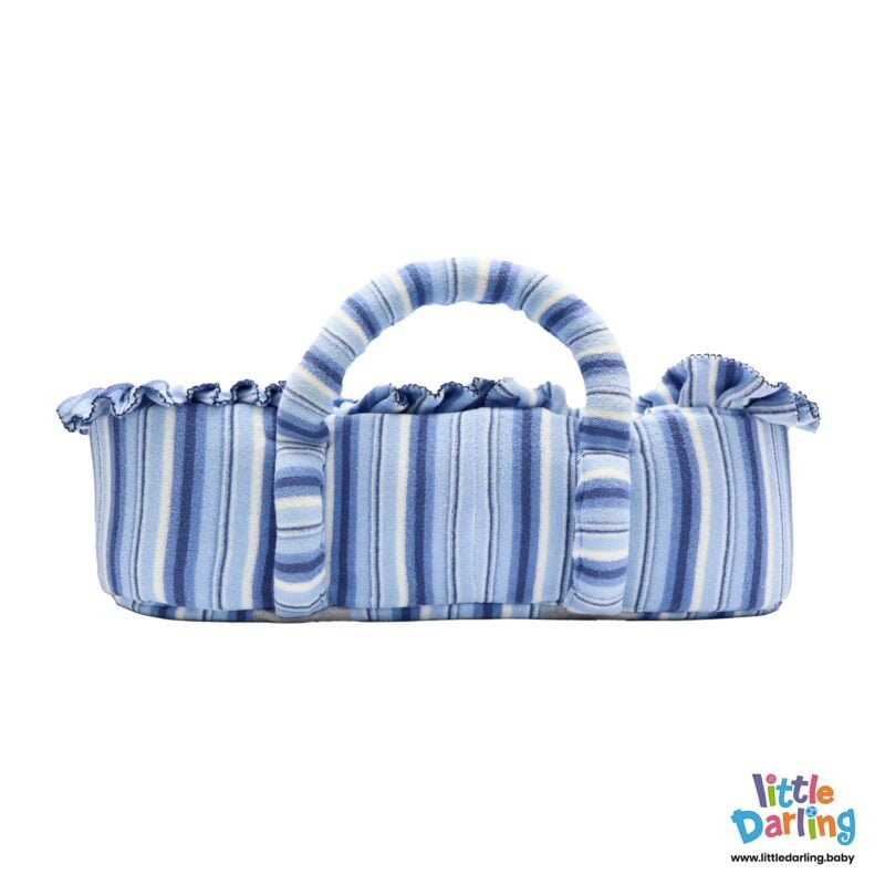 Infant Moses Basket Car Embroidery Blue Stripes | Little Darling