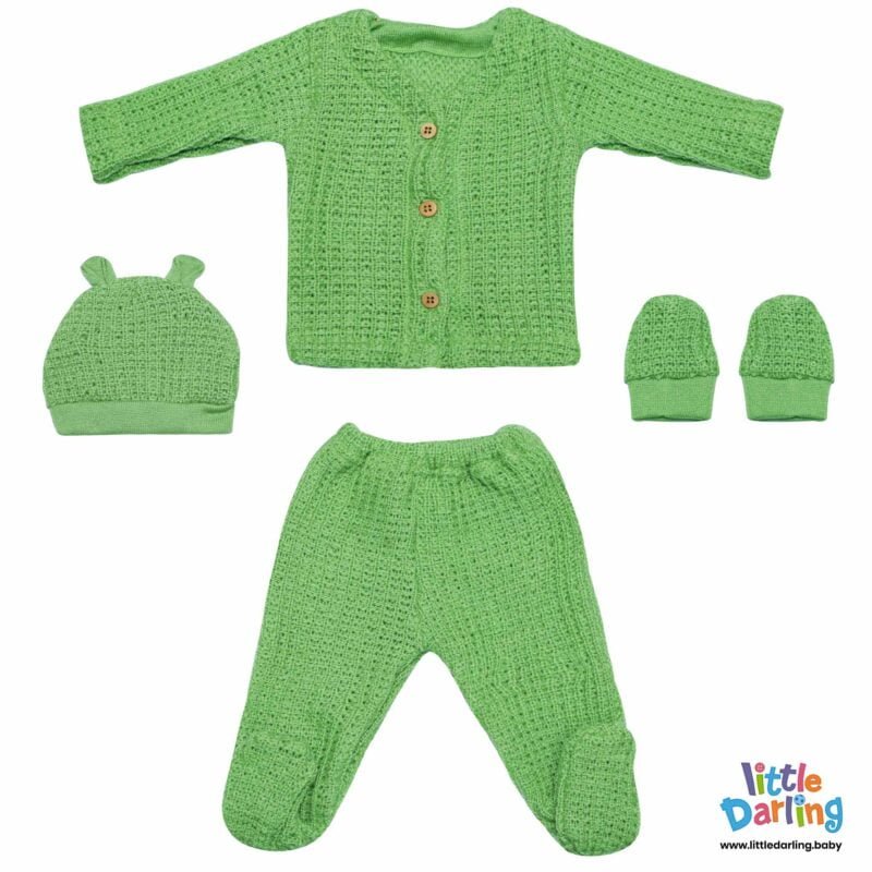 Newborn Baby Gift Set Pk Of 4 Green Fancy Knitting | Little Darling
