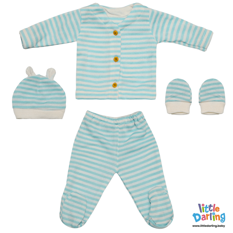 Newborn Baby Gift Set Pk Of 4 Sky Blue Stripes | Little Darling
