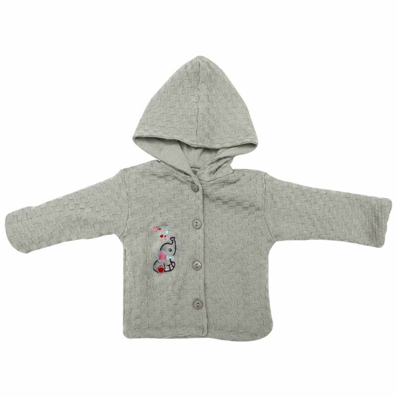 Hooded Jacket Grey Elephant Embroidery | Little Darling